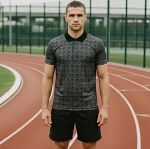 RBX Stay On Course Black/Gray Geometric Polo Men's Medium